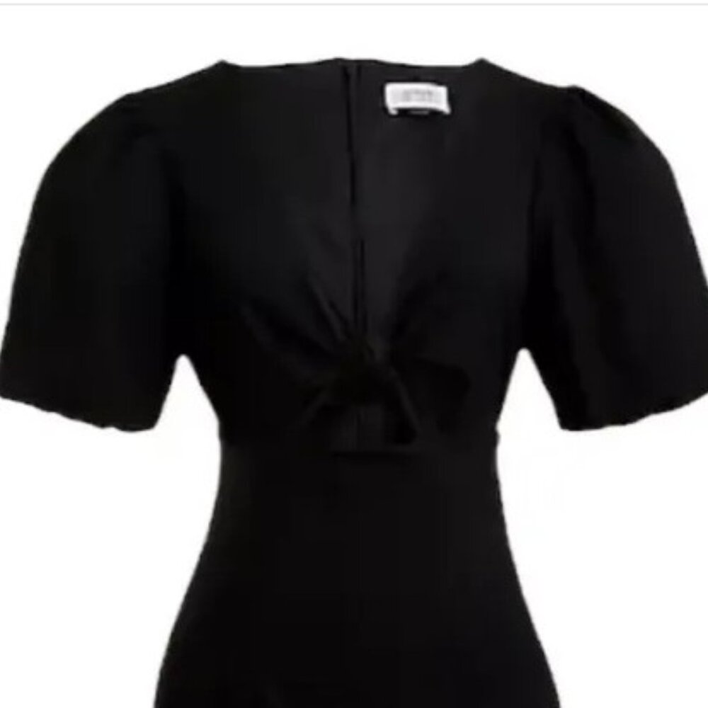 JCREW COLLECTION BLACK COTTON TWILL CUTOUT PUFF SLEEVE DRESS